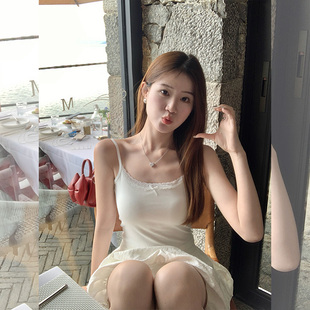 汤圆不圆 上衣 吊带带胸垫背心女夏外穿蕾丝白色内搭辣妹打底无袖