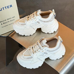 秀气显脚小厚底增高老爹鞋女2026春季新款真皮百搭轻便运动休闲鞋