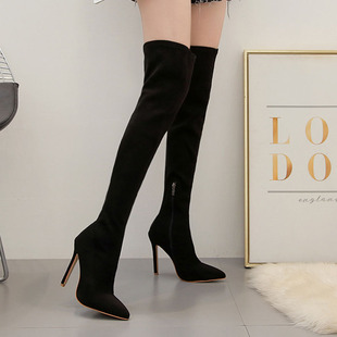 大码 速卖通 秋冬新款 Boots 外贸高跟过膝显瘦弹力长筒靴女 Women