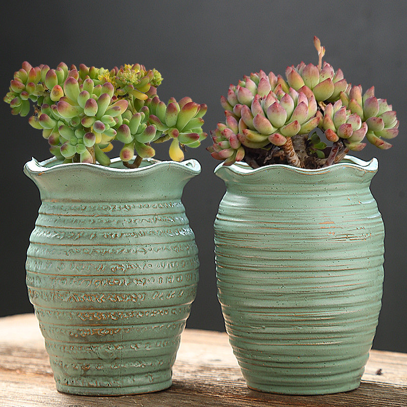 欧式多肉花盆透气粗陶瓷简约创意大小号肉肉家用盆器套装包邮清仓