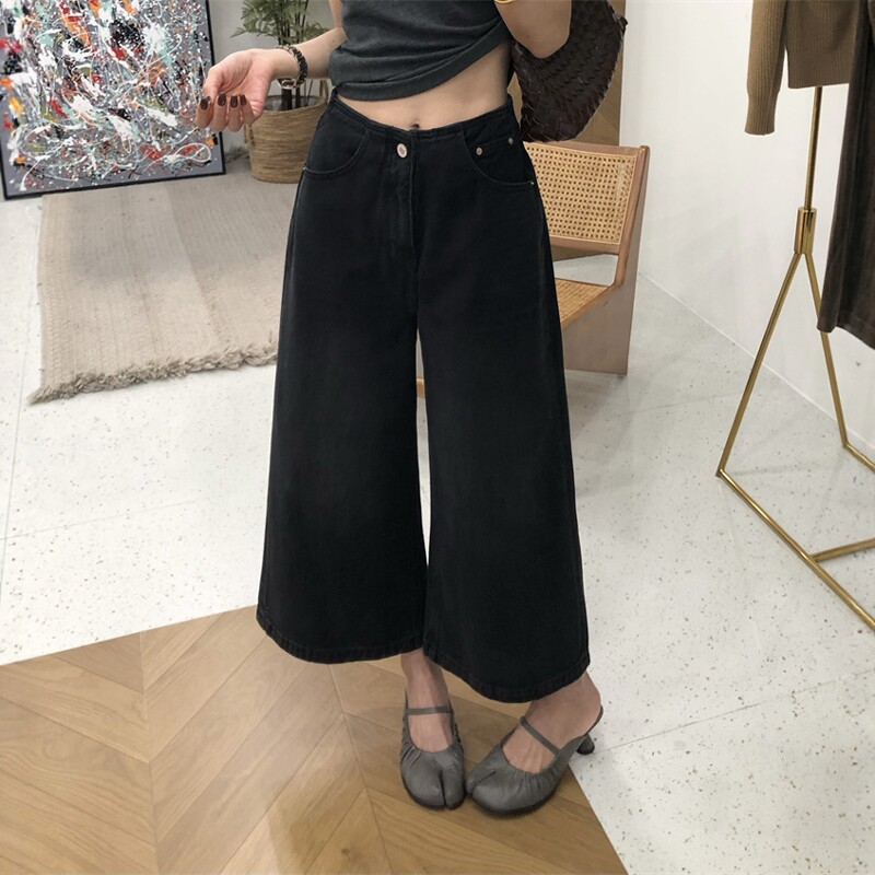 小个子八分阔腿牛仔裤女春秋2026新款高腰宽松显高显瘦九分直筒裤