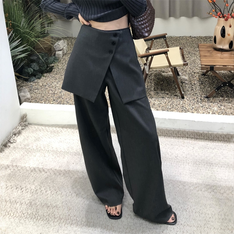 韩版时尚休闲叠穿屁帘设计感休闲裤女2025秋阔腿直筒西装裤两件套