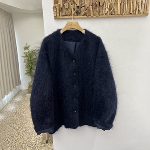 2025冬季V领单排扣长毛拉毛羊绒短款大衣老钱气风羊毛呢短外套女