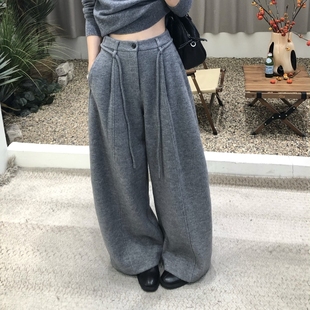 绒里阔腿垂感长裤 百搭宽松显瘦厚款 慵懒纯色抽绳休闲裤 2025冬韩版