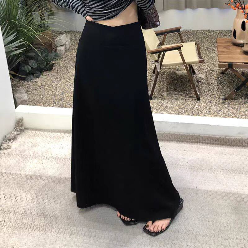 2025冬季气质休闲简约a字裙包臀裙显瘦弹力绒里半身裙中长纸片裙