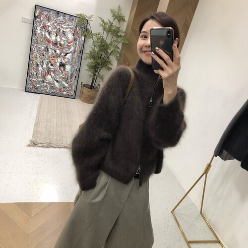 2026秋季欧货双拉链羊毛拉绒开衫女高领宽松针织打底毛衣外套加厚