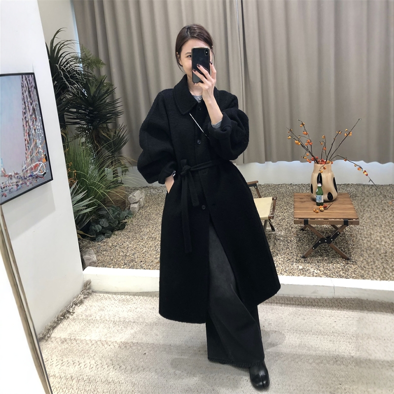 双面手缝羊毛羊驼大衣女中长款