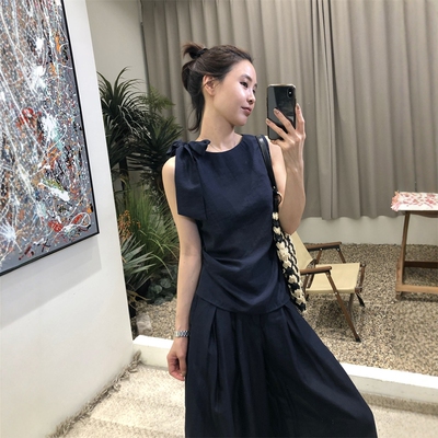 韩系无袖绑带上衣半身裙裤套装
