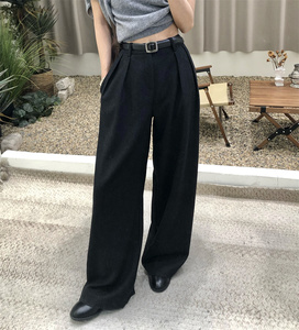 2024秋冬休闲高腰显瘦羊毛垂感西装阔腿裤女碳灰色拖地宽松毛呢裤