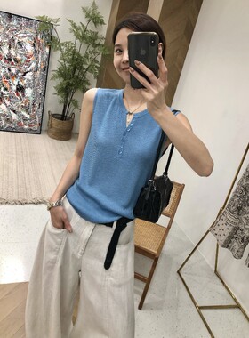2026夏季法式天丝半开领针织背心女修身显瘦无袖内搭外穿马甲上衣