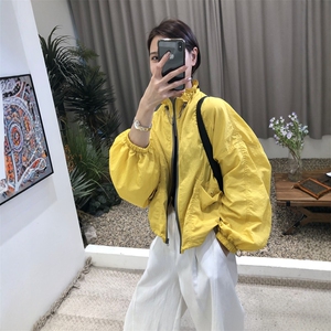 2025春夏季韩版宽松小立领撞色休闲工装短款夹克上衣女冲锋衣外套