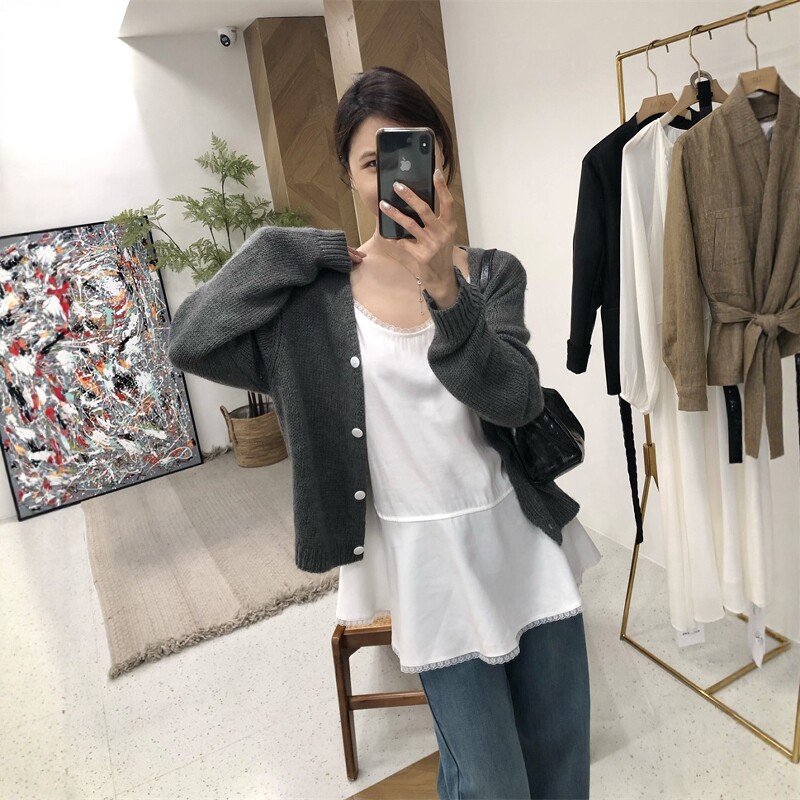 羊毛针织开衫背心套装女2026春季短款显瘦圆领吊带上衣内搭两件套