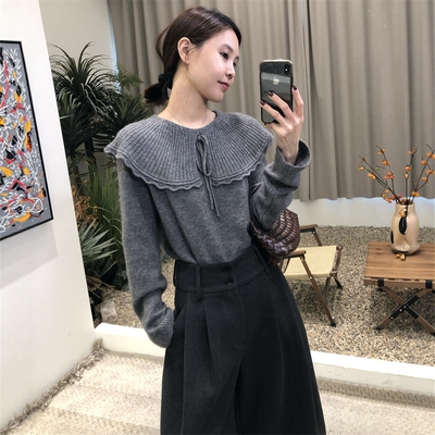 法式复古娃娃领羊毛针织衫