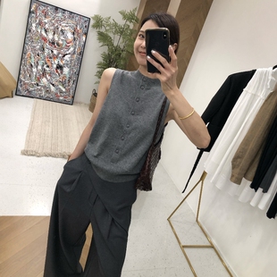 宽松上衣 背心法式 2026春夏新款 马甲毛衣女纯色半高领棉麻针织开衫