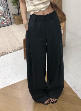 韩版高腰天丝亚麻垂坠感阔腿裤女宽松百搭直筒长裤显瘦舒适休闲裤