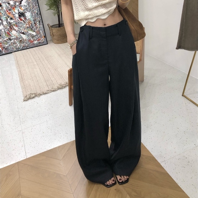 韩版高腰天丝亚麻垂坠感阔腿裤女宽松百搭直筒长裤显瘦舒适休闲裤