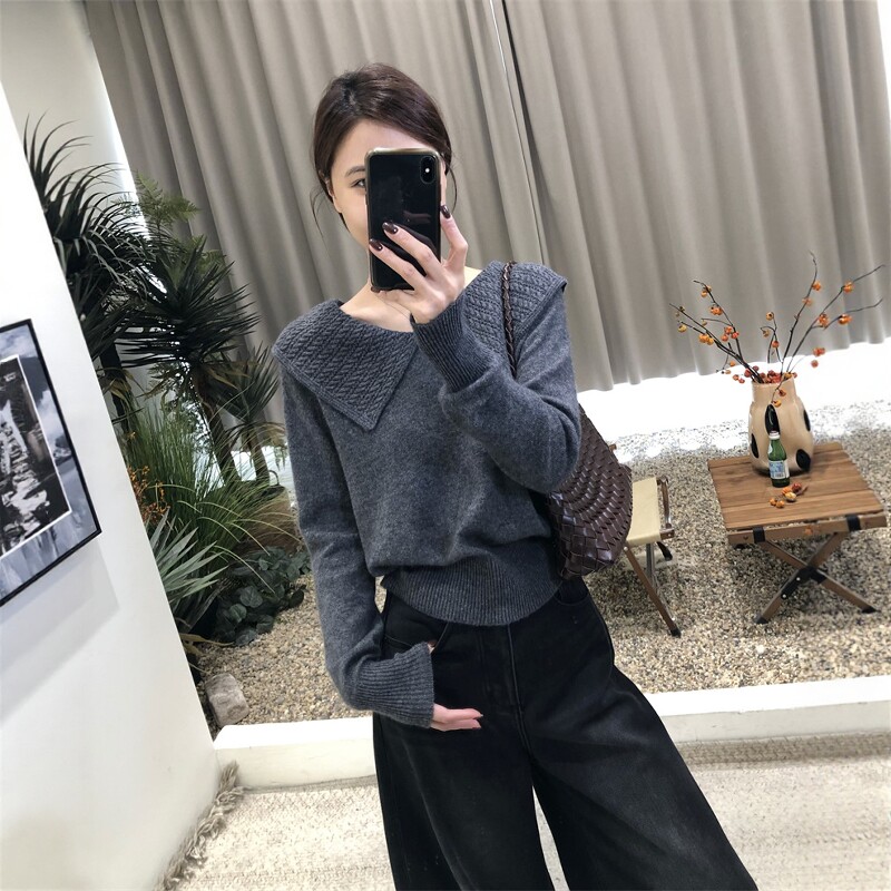 韩式复古慵懒风polp领针织衫