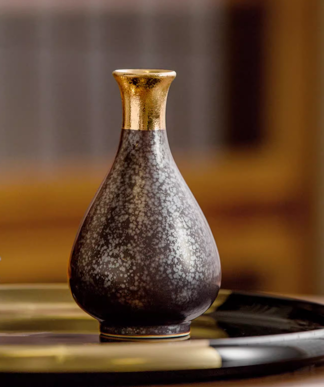 日本进口有田烧陶悦窑金银釉天目清酒壶分酒器家用白酒分酒壶