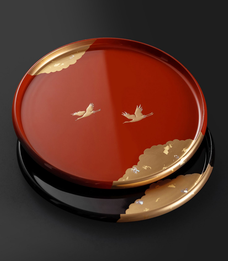 日本进口山中漆器树脂托盘茶盘圆