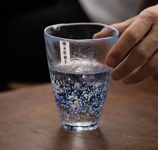 日本进口水野硝子四季彩色玻璃杯樱花水杯日式果汁杯汽水杯饮料杯