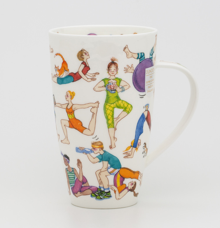 新款英国进口丹侬dunoon骨瓷水杯马克杯茶杯 趣味瑜伽600ml礼盒装