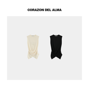 背心 超细针扭结造型感无袖 轻盈垂坠60支羊毛混纺 AW336 游艺