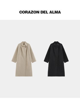 【梓芥】轻暖骆驼绒/绵羊毛双面呢 解构分割大气廓形毛呢大衣-258