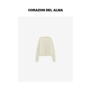 立体提花手工蝴蝶结造型毛织开衫 羊毛混纺 重磅羊驼 W269 白苏