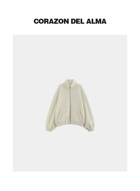 【执白】重磅加厚精纺绵羊毛肌理感立领宽松廓形拉链外套-FW1302