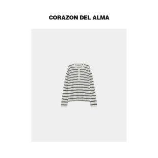 百搭黑白纸片人条纹毛织上衣 经典 干爽和纸棉纱混纺 W257 环生