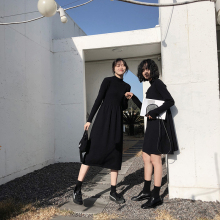 针织连衣裙女2018秋冬新款 气质打底裙 中长款 闺蜜装 JHXC 黑色长袖