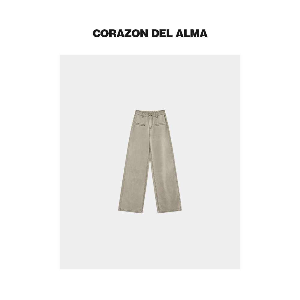 【海苔】复古做旧活性水洗全棉牛仔 工装口袋明线直筒牛仔裤-N010