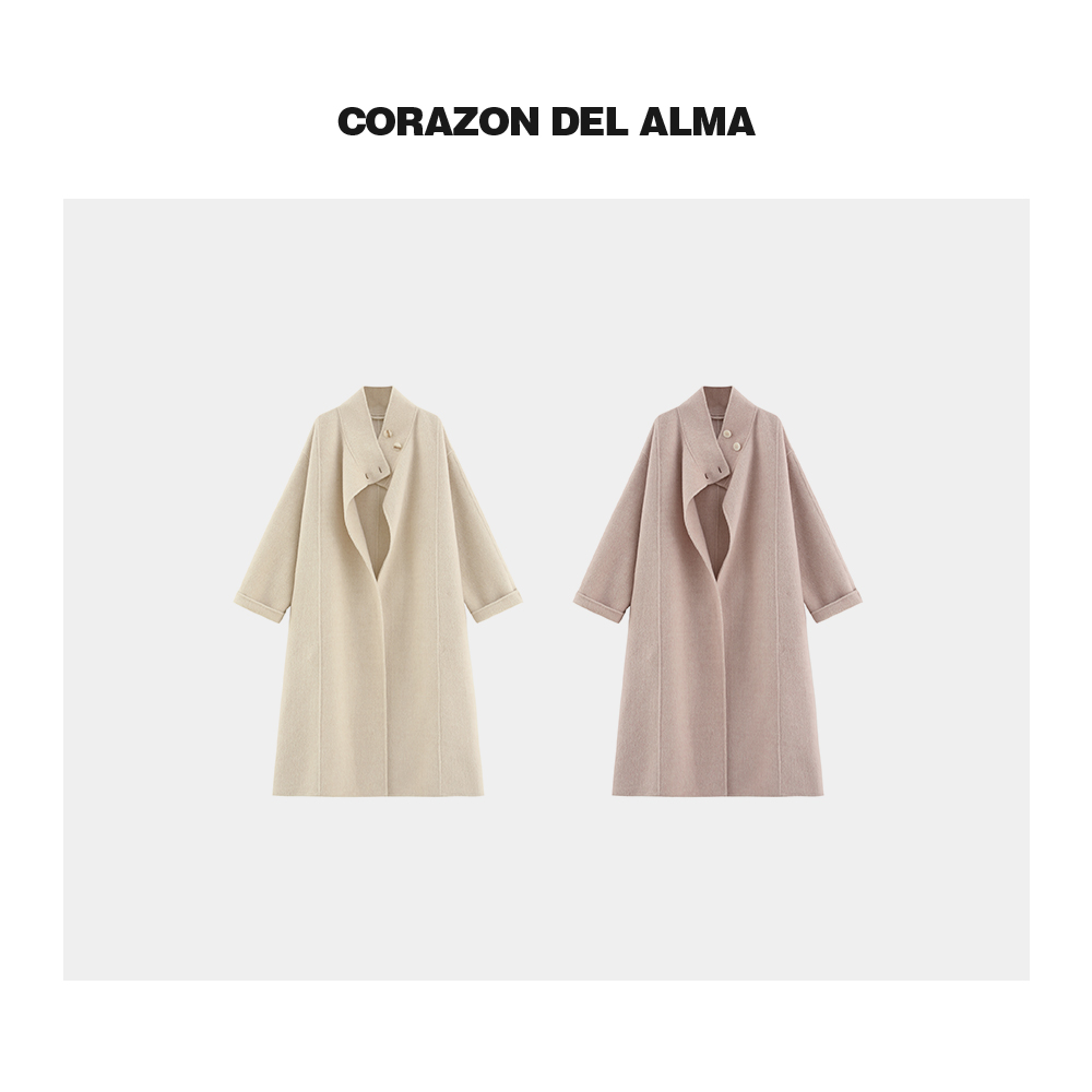 【缇雅】奢暖亲肤桑蚕丝羊毛牦牛绒双面呢随性立领廓形长款大衣10