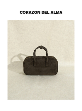 【麦崆】高奢原皮真皮雾感羊反绒麂皮中号手拎波士顿棒球包XRL101