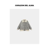 高定彩纱马海粗花呢 银莲 90白鹅绒翻领拼接小香羽绒服外套508