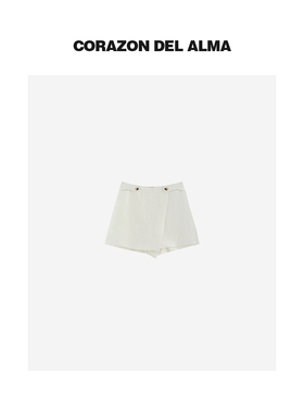 【浮白】亲肤透气100超细亚麻 复古立体剪裁高腰百搭显瘦裙裤-254