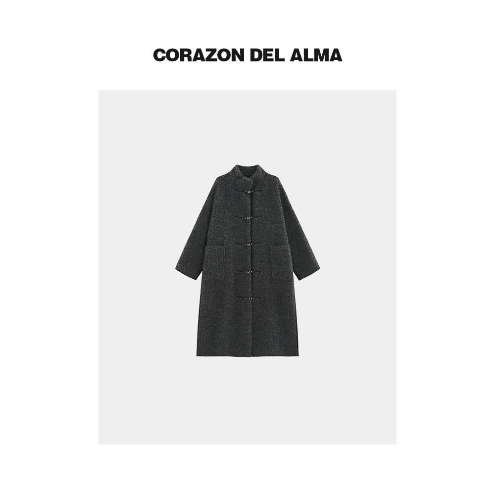 立领长款廓形毛呢大衣外套