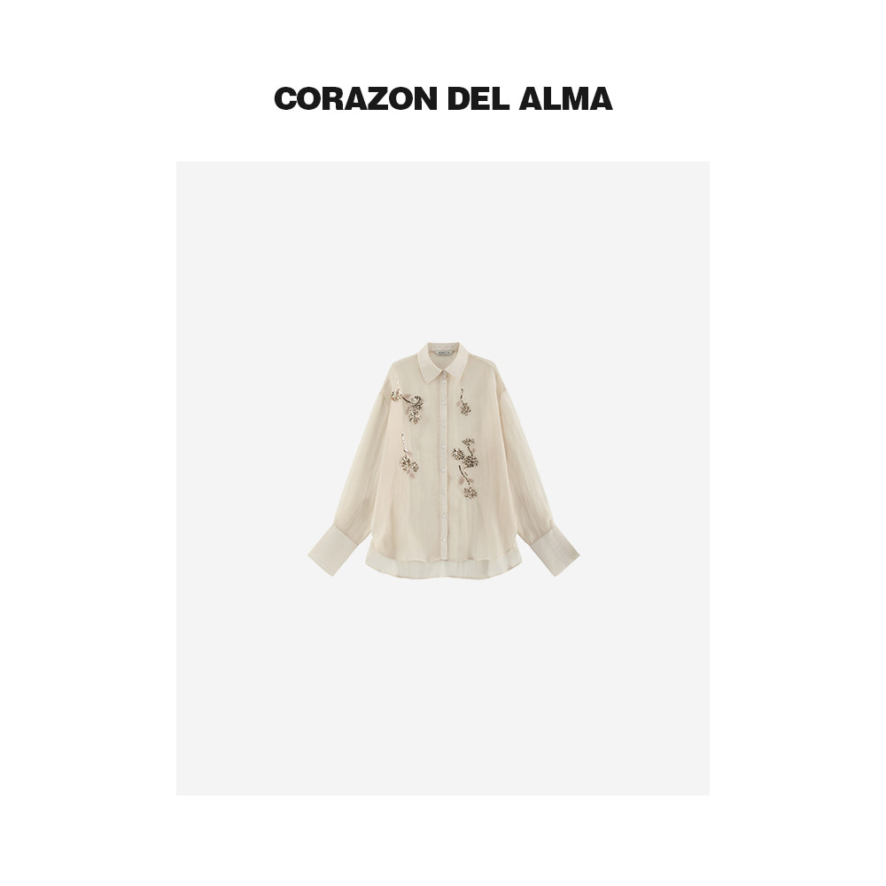 【花幻】限量 朦胧透感欧根纱 重工珠片绣松弛纸片人廓形衬衫-259