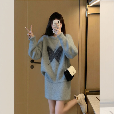 冬季慵懒风针织上衣半身裙一整套