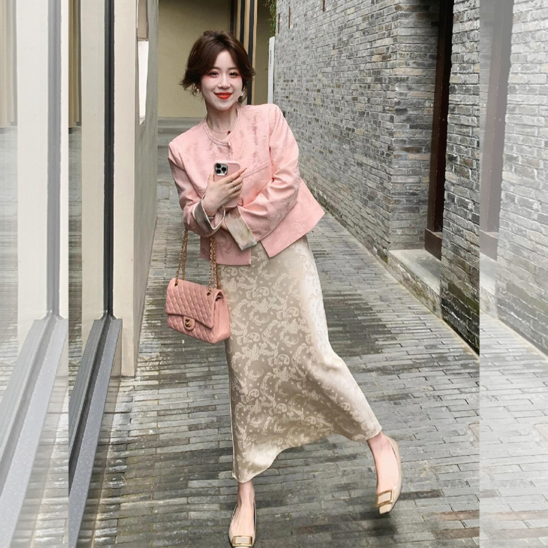 新中式提花外套半身裙套装女