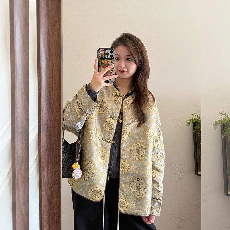 黄色新中式盘扣国风外套女士早春新年穿搭轻奢高级感气质印花上衣,女装/女士精品,常规大码外套,淘宝优惠券,粉丝福利购,淘宝优惠卷