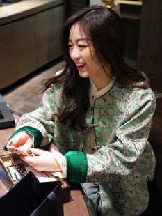 国风双面穿绿色提花外套女春秋款 2025早秋新款 圆领盘扣上衣新中式