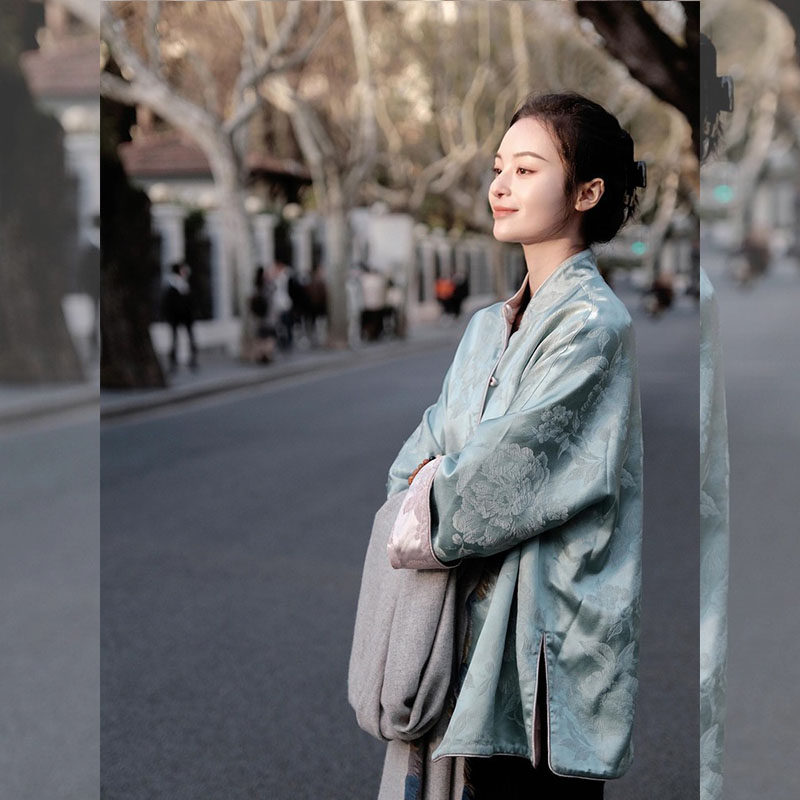 2026春季宋锦立领盘扣上衣新中式唐装中国风蓝色双面穿提花外套女,女装/女士精品,常规大码外套,淘宝优惠券,粉丝福利购,淘宝优惠卷
