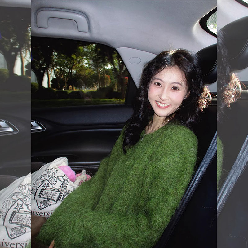 韩系氛围感绿色圆领套头毛衣女2026年春季慵懒风长袖宽松针织上衣,女装/女士精品,大码内搭,淘宝优惠券,粉丝福利购,淘宝优惠卷