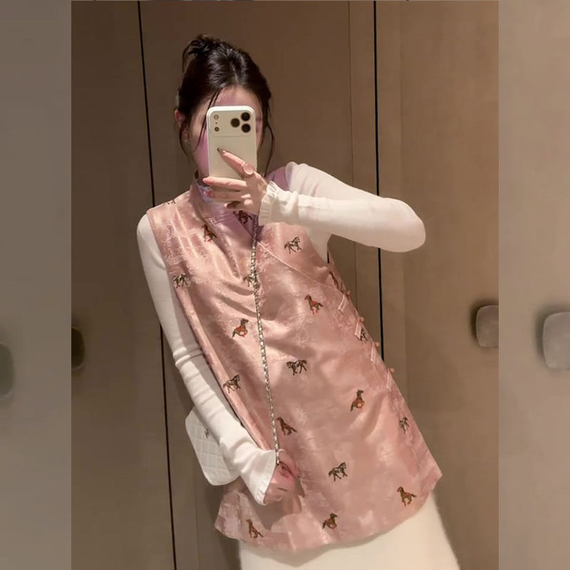 小马新中式粉色刺绣马甲女2026年春季巨好看甜美国风叠穿马夹上衣,女装/女士精品,常规大码外套,淘宝优惠券,粉丝福利购,淘宝优惠卷