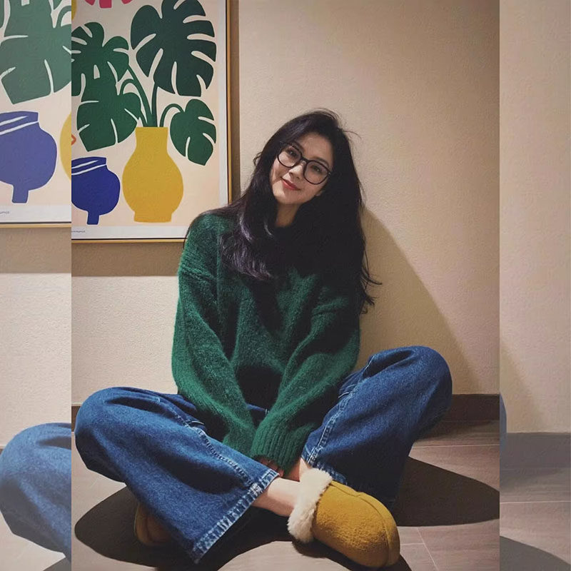 韩系高级感复古绿色圆领毛衣女2026年早春宽松显瘦巨好看针织上衣,女装/女士精品,大码内搭,淘宝优惠券,粉丝福利购,淘宝优惠卷