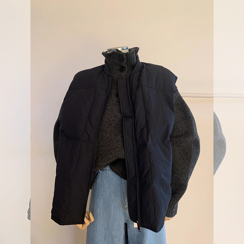棉服马甲高领毛衣套装女秋冬