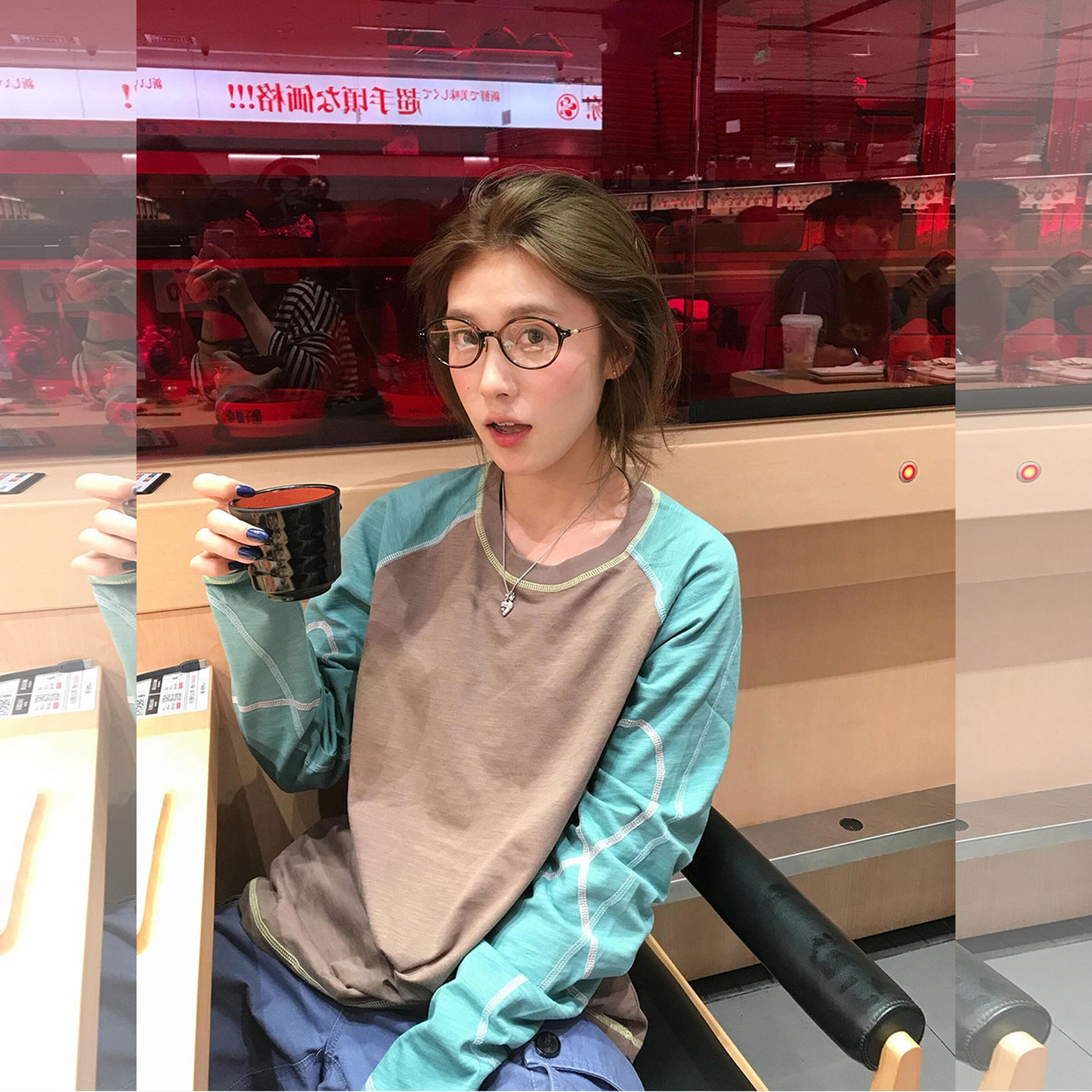 小个子拼色T恤工装五分裤套装女