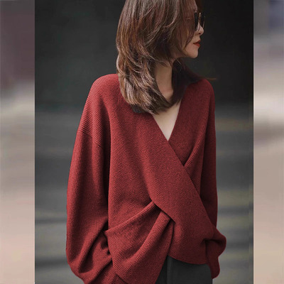 时尚好看贵感穿搭宽松V领针织衫