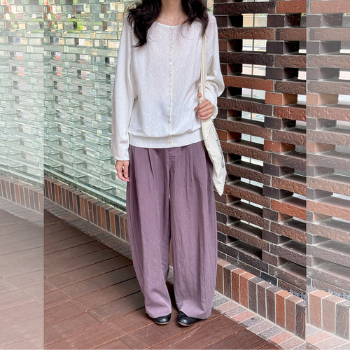 温柔风长袖罩衫紫色休闲裤套装女